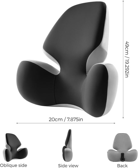 BEBAS Lumbar Support Pillow for Office Chair - Ergonomic Memory Foam Back Cushion for Lower Back Pain Relief - Washable & Breathable Cover - Fits Car Seats, Gaming Chairs & Wheelchairs - Black Gray