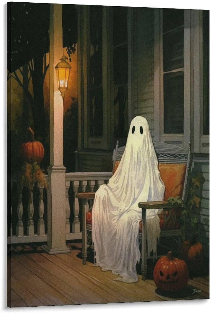 Dark Funny Ghost Bathroom Reading Halloween Classic Movie Posters At Room Aesthetic Posters Cool Canvas Art Poster And Wall Art Picture Print Modern Family Bedroom Decor Posters 24x36inch(60x90cm)