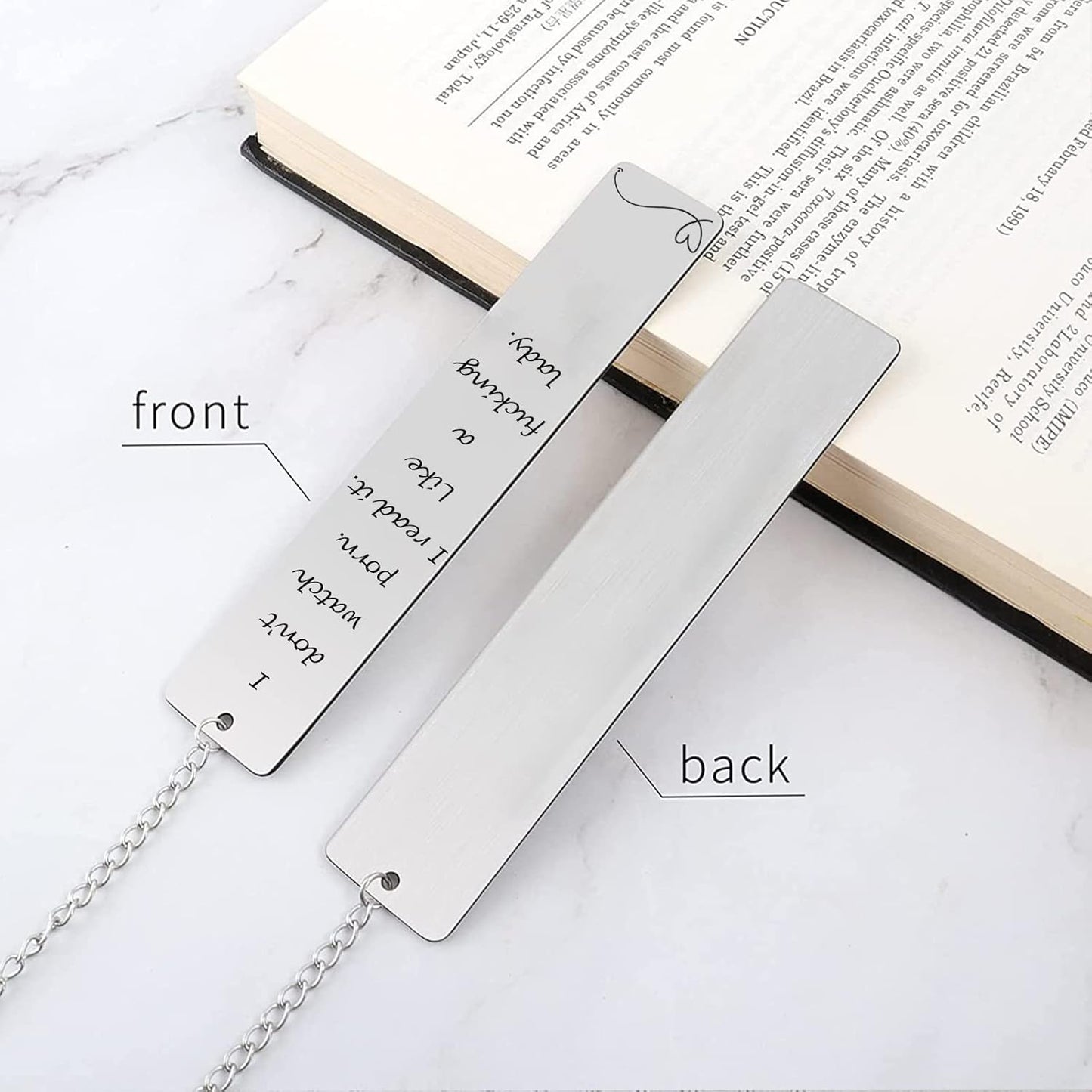 Metal Bookmark Gift, 'I Don't Watch Porn. I Read it Like a Fking Lady' Stainless Steel Leaf Pendant Book Mark with Box for Women, Men, Friends, Teacher, Classmate, Book Lovers