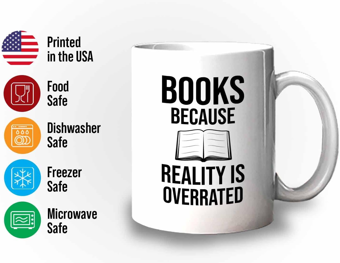 Bubble Hugs Writer Coffee Mug 11oz White - Books Because Reality is Overrated - Reading Book Lover for Bookworm Bibliophile Librarians Author Readers Bookish