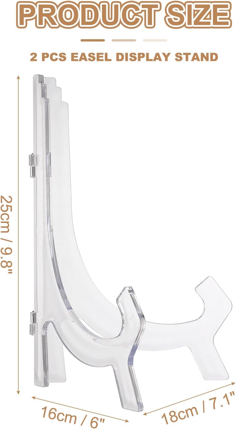 uxcell 2 Pcs 10" Acrylic Easel Display Stand, Folding Plate Display Stands Holder Clear Easel Plate Holder Picture Stands for Display Frames Decorative Picture Frame Magazine, Clear