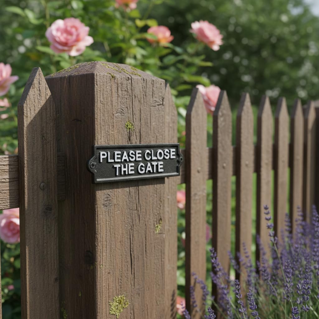 Comfy Hour 8" x 2" Heavy Duty Cast Iron Please Close The Gate Sign, Weatherproof Metal Gate Plaque for Outdoor Garden, Fence & Yard, Vintage Farmhouse Style Wall Mount Sign, Black