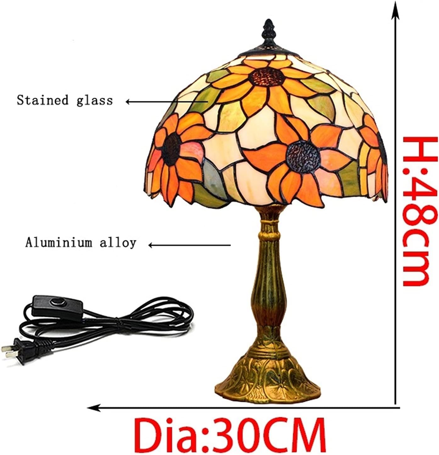 Tiffany Lamp Stained Glass Lamp Sunflower Yellow Bedroom Table Lamp Reading Desk Light for Bedside Living Room Office Dormitory Dining Room Decorate Gift 12x12x18 Include Light Bulb