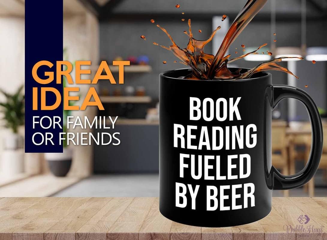 Hobby Beer Lover Coffee Mug 11oz Black - book reading fueled by beer - Mountain Biking, Bike Riding, Bicycling Lover, Cycling Bike Enthusiast, Road Bike