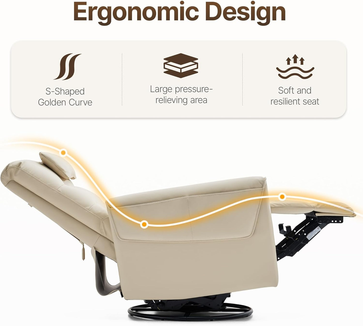 Leather Recliner Chair with Movable Headrest Back Pillow Swivel Rocker Recliners Chairs for Living Room Bedroom Meeting Home Furniture(Brown)
