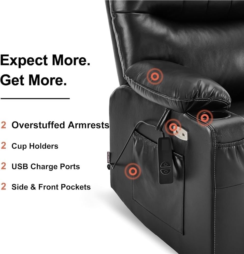 Power Swivel Rocking Recliner with Heat & Vibration Massage – Electric Glider Chair with USB Charging, Cup Holders, and Hidden Side Pockets, Ideal for Nursery, Living Room, and Media Room