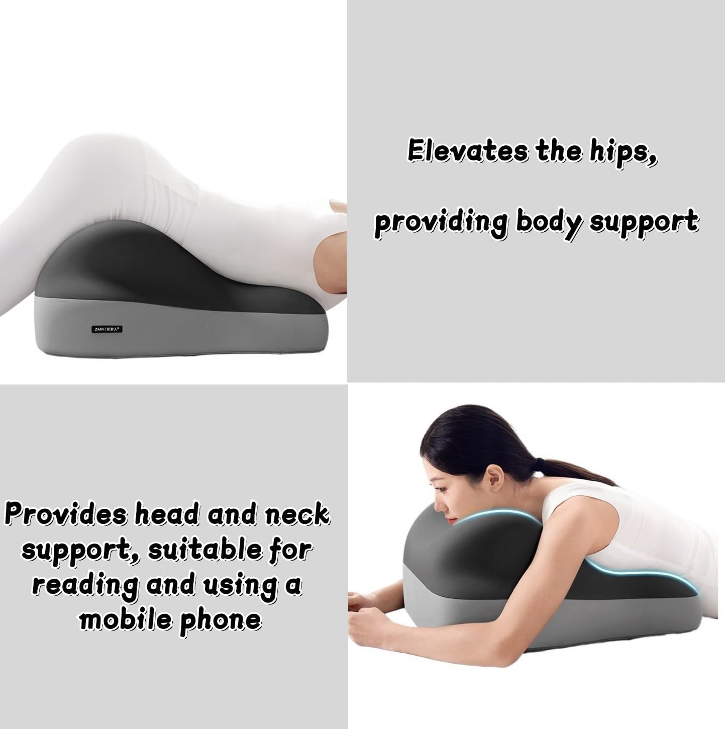 Memory Foam Body Support Pillow for Hip Elevation and Body Support, Butt Support Cushion for Sleeping, Reading and Lumbar Relief with Removable Cover (Double Gray)
