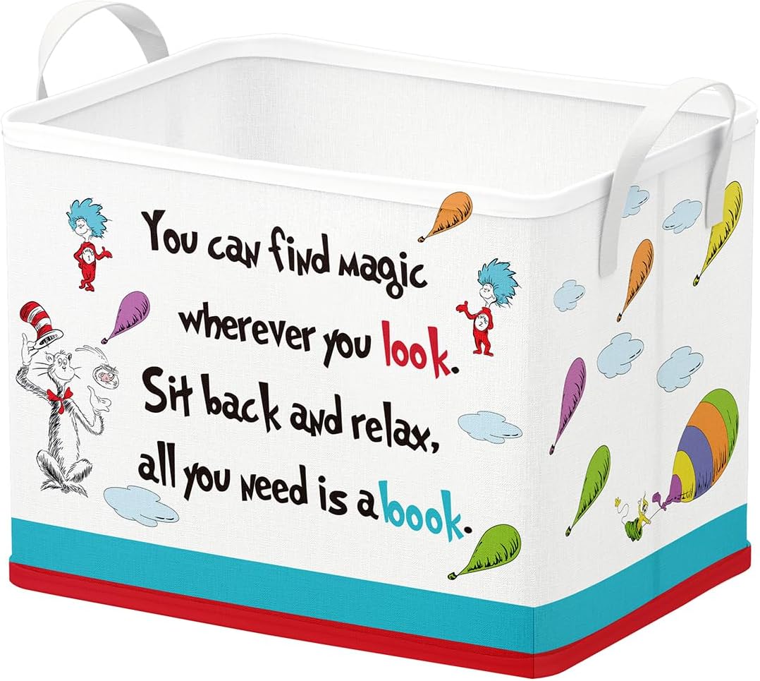 Runtoo Read Book Storage Bins Dr Inspirational Quotes Book Basket Toys Box Organizer for Kids Nursery Classroom Baby Book Shelf