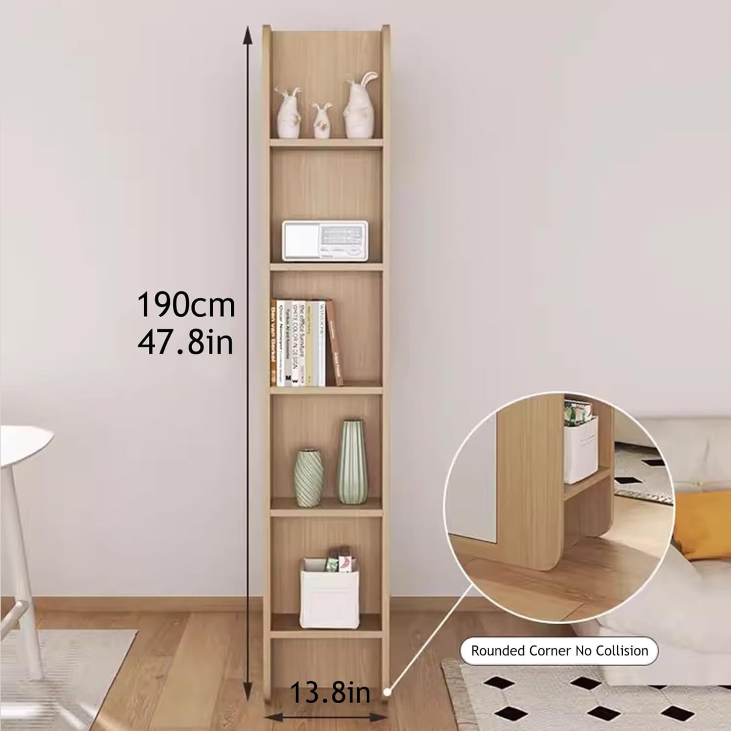 Wooden Entryway Cabinet with Hidden Shoe Storage, Freestanding Room Divider, Narrow Display Bookshelf, Open Shelving Unit for Entryway/Living Room/Bedroom/Office(39.4*13.8*74.8in, I-left)