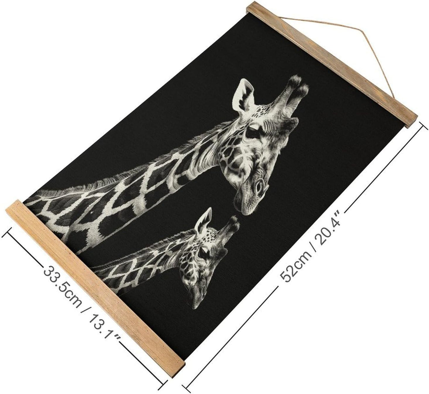Vintage Black Giraffe Poster with Wooden Frame Personalized Linen Hanging Scroll Painting Rustic Wall Hanging Illustrative Modern Artwork Decor for Home Living Room Bedroom Office