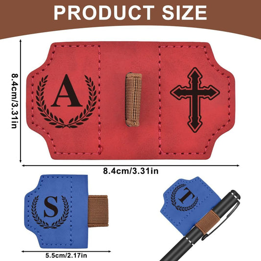 Bygone Mark Bookmark with Pen Holder, 26 Letters Magnetic Leather Bookmarks Personalized Book Mark for Book Lovers, Magnetic Bookmark Pen Holder with Cross for Women Men(Red-J)