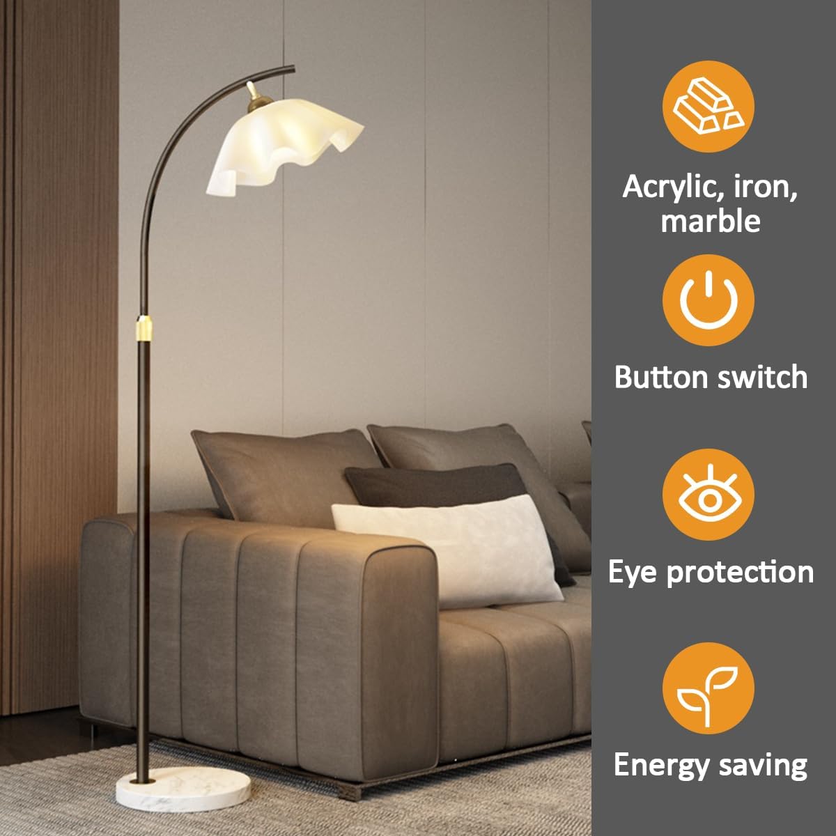 Black Arc Floor Lamp Height Adjustable Flower Floor Lamps 3-Color Temperatures Reading Standing Corner Lamp Art Decor Nordic Tall Light for Living Room Bedroom Office (175cm)
