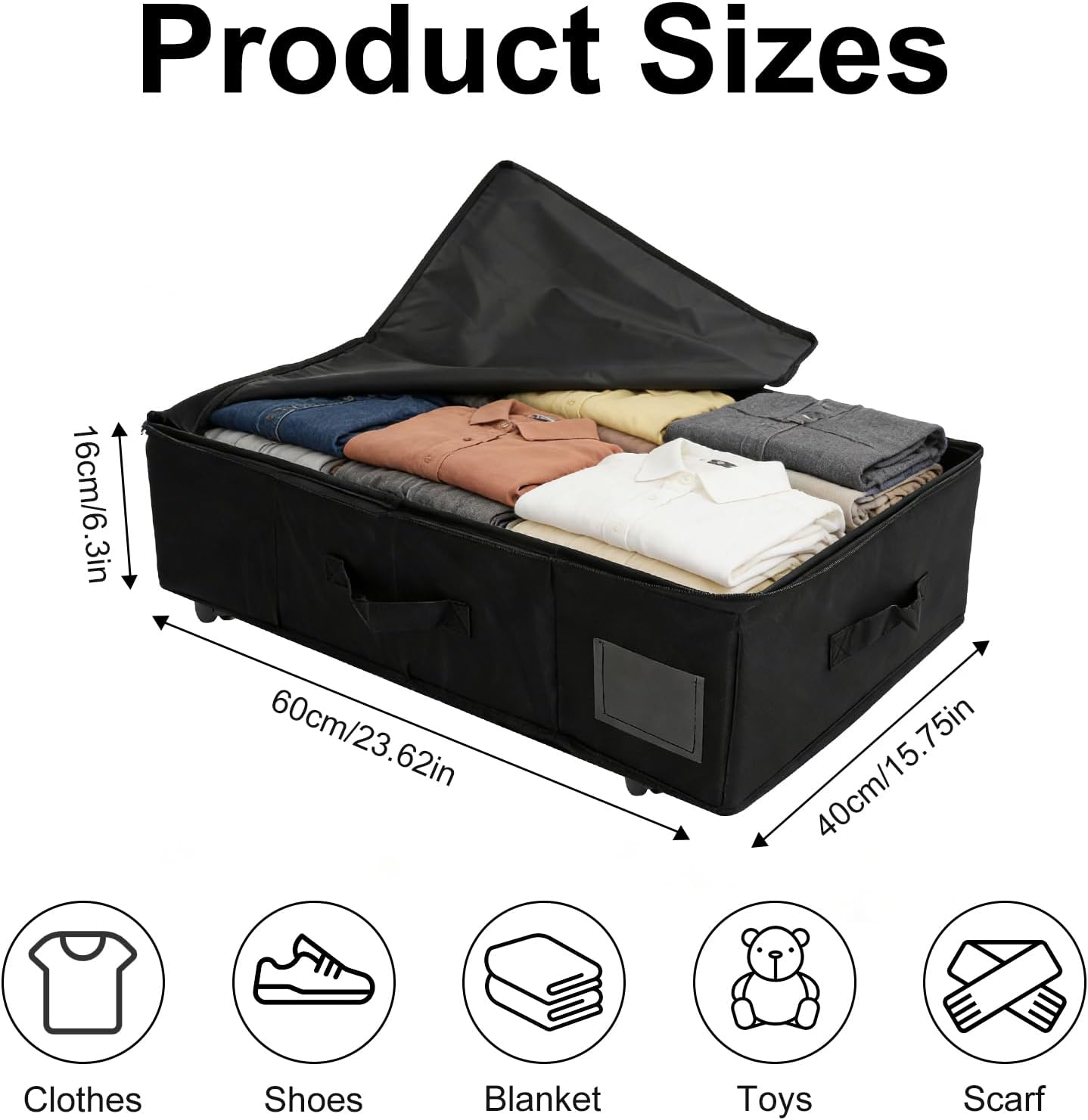 2Pack Under Bed Storage with Wheels, Under Bed Storage Containers with Label, Rolling Beneath the Bed Organizer Bins Drawer with Handles, Space Saving Design Basket for Clothes,Shoes,Books