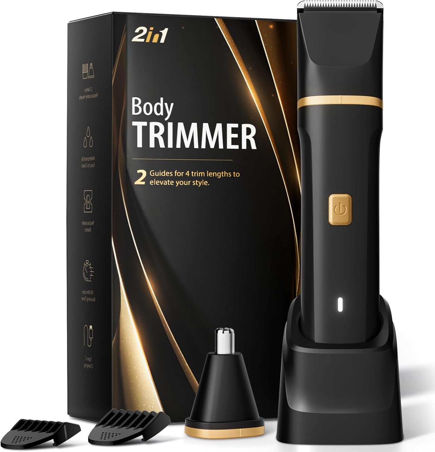 Electric Razor for Men, IPX7 Waterproof Versatile Shaver for Temple, Groin, Nose, Ear Hairs, Beard, Body Hair Trimmer for Men, Painless Grooming Kit with 2 Replaceable Ceramic Blade Heads