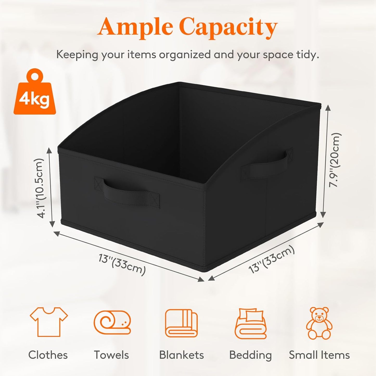 Lifewit Trapezoid Closet Storage Bins for Shelf, 6 Packs Non-woven Closet Organizer Baskets with Handles, Foldable Clothes Containers Boxes for Clothing, Book, Purse, 16L, Medium, Black