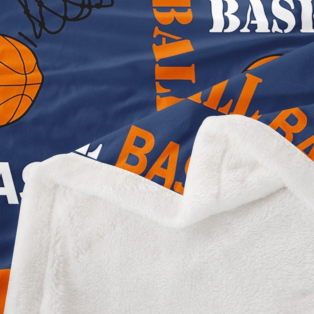 Feelyou Boys Basketball Sherpa Blanket Sports Basketball Print Fleece Throw Blanket for Kids Teens Girls Ball Gamer Decorations Fuzzy Blanket for Sofa Bed Couch Blue,Throw 50x60 Inches