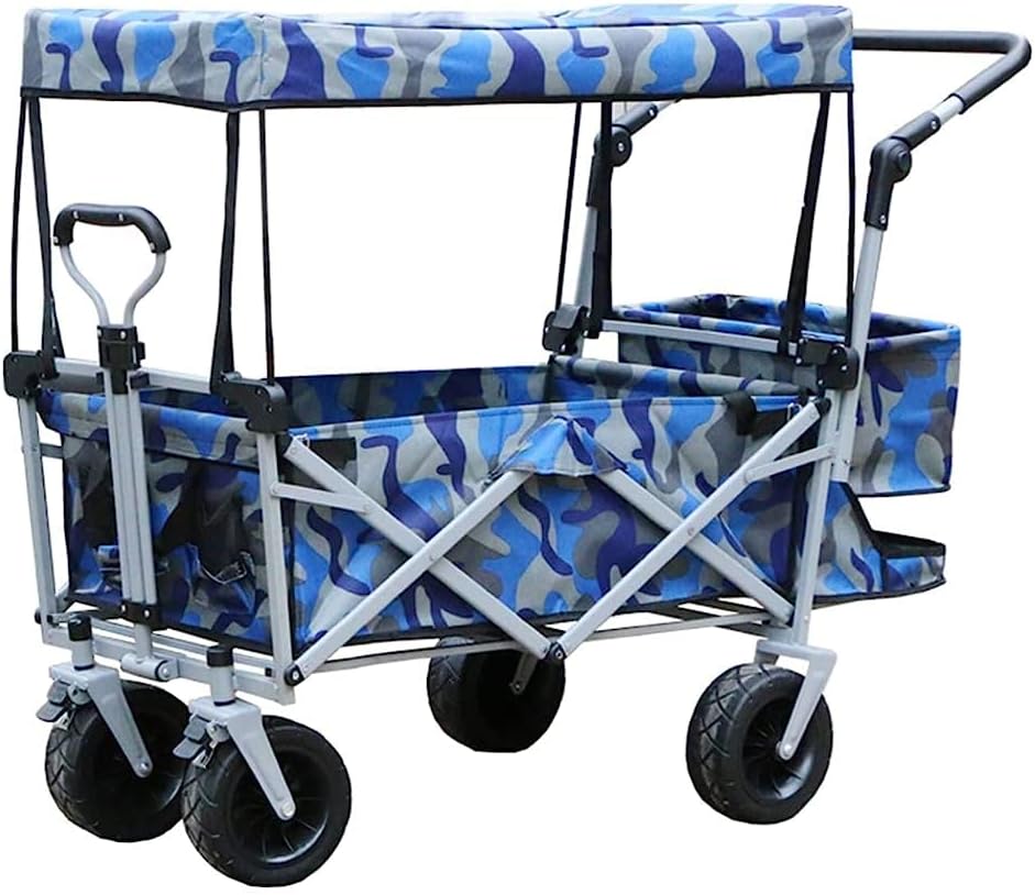 Handcart, Foldable Handcart Folding Garden Trolley with Teleshandle 360° Wheels Brake 100Kg/Navy Blue