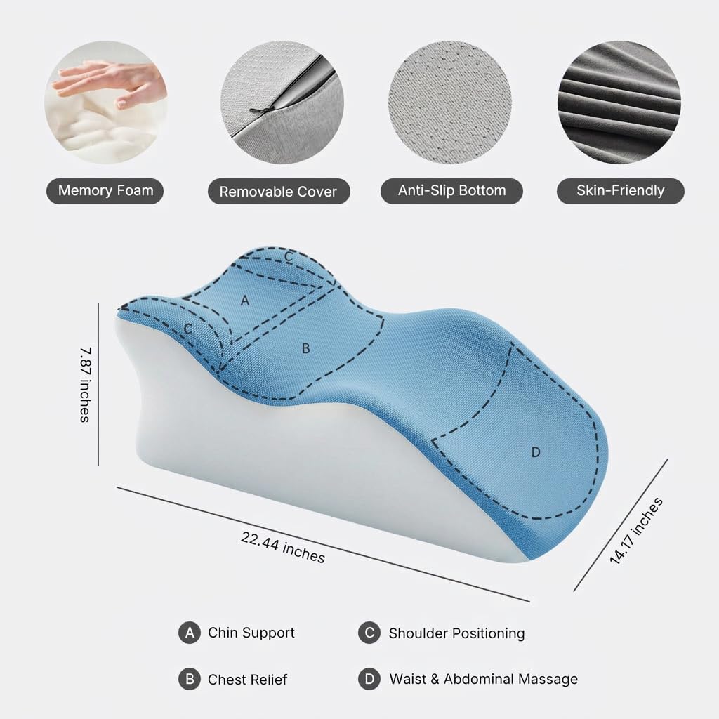 Memory Foam Ergonomic Wedge Pillow for Bed, Lying, Leaning, Reading - Prone Pillow for Neck Pain Relief and Sitting Up, Enhanced Support, Bed Rest Pillow for Enhanced Comfort