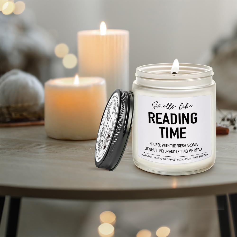 Reading Candle, Book Lovers, Readers, Bookish Gifts, Funny Halloween, Christmas, Birthday Gifts for Book Lovers Women, Bookworm, Librarian, Lavender Wood Wild Apple Eucalyptus Scent Candle 9OZ