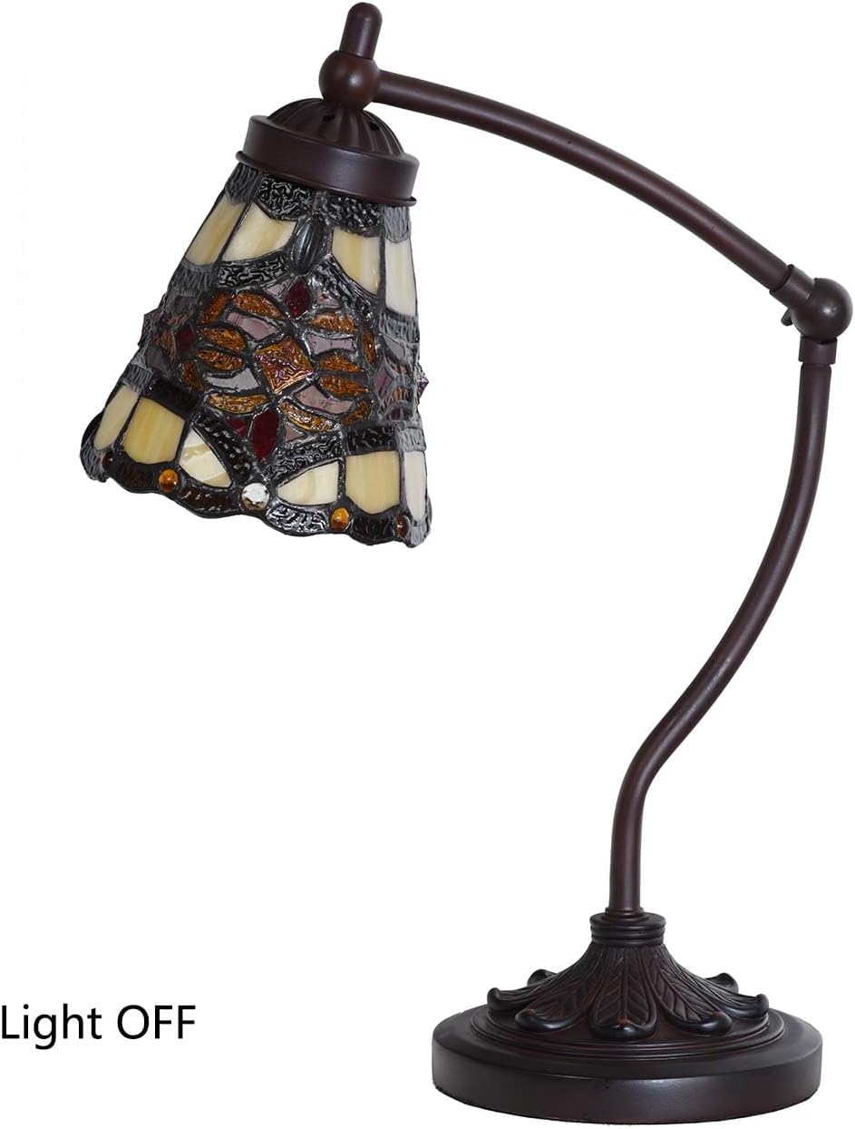 Bieye L10870 Tiffany Style Stained Glass Table Lamp Night Light with Swing Arm Base for Working Reading Home Decoration (Baroque Red)
