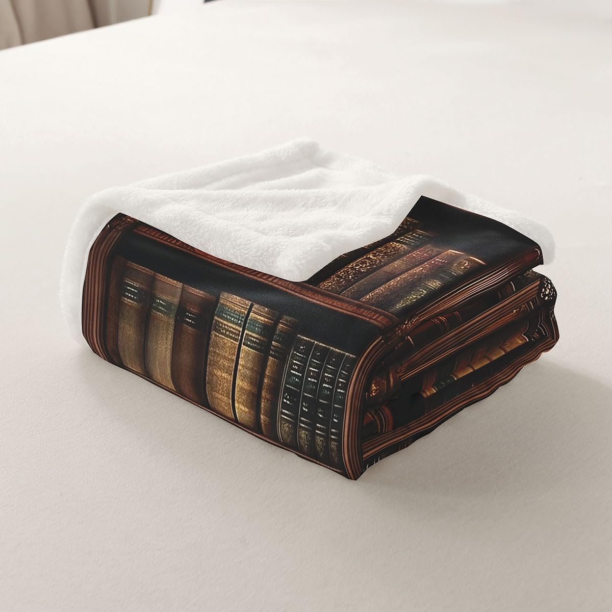 Book Throw Blanket,Reading Theme Bed Blankets Kids Teens Chair Sofa Bed Decor,Vintage Bookshelf Fleece Blanket Rustic Brown Fuzzy Blanket,50"×60"