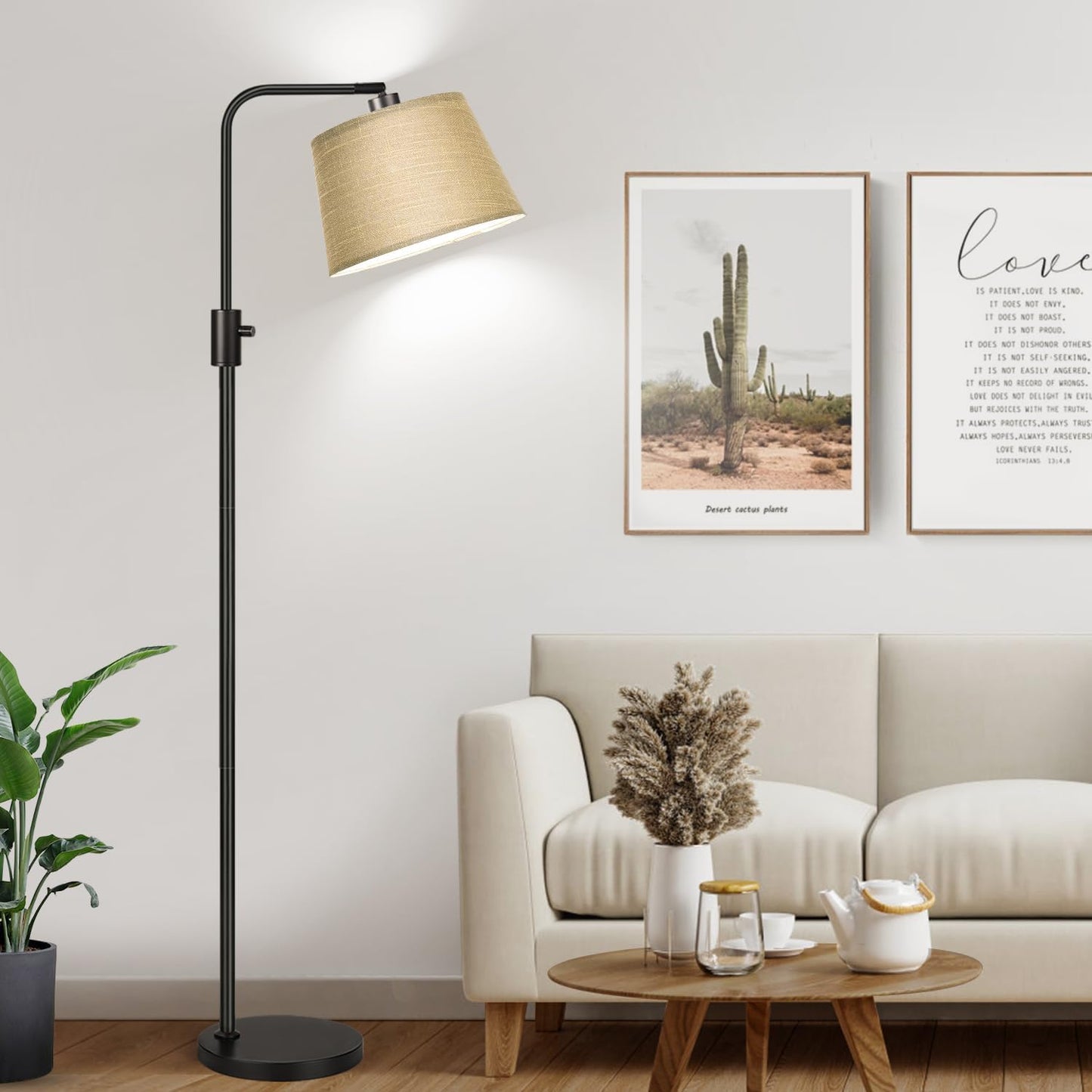 Nintiue Dimmable Floor Lamp, 1000 LM LED Edison Bulb Included, Arc Floor Lamps for Living Room Modern Standing Lamp Tall Lamps for Living Room Bedroom-Champagne
