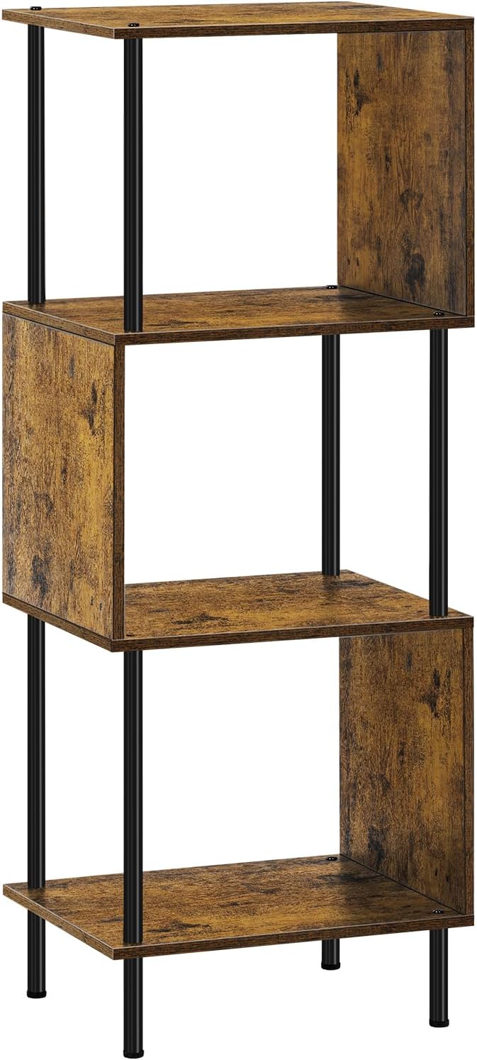 ETELI 4 Tier Bookshelf S-Shaped Small Bookcase Modern Freestanding Multifunctional Wooden Book Shelves for Farmhouse, Living Room, Bedroom, and Home Office