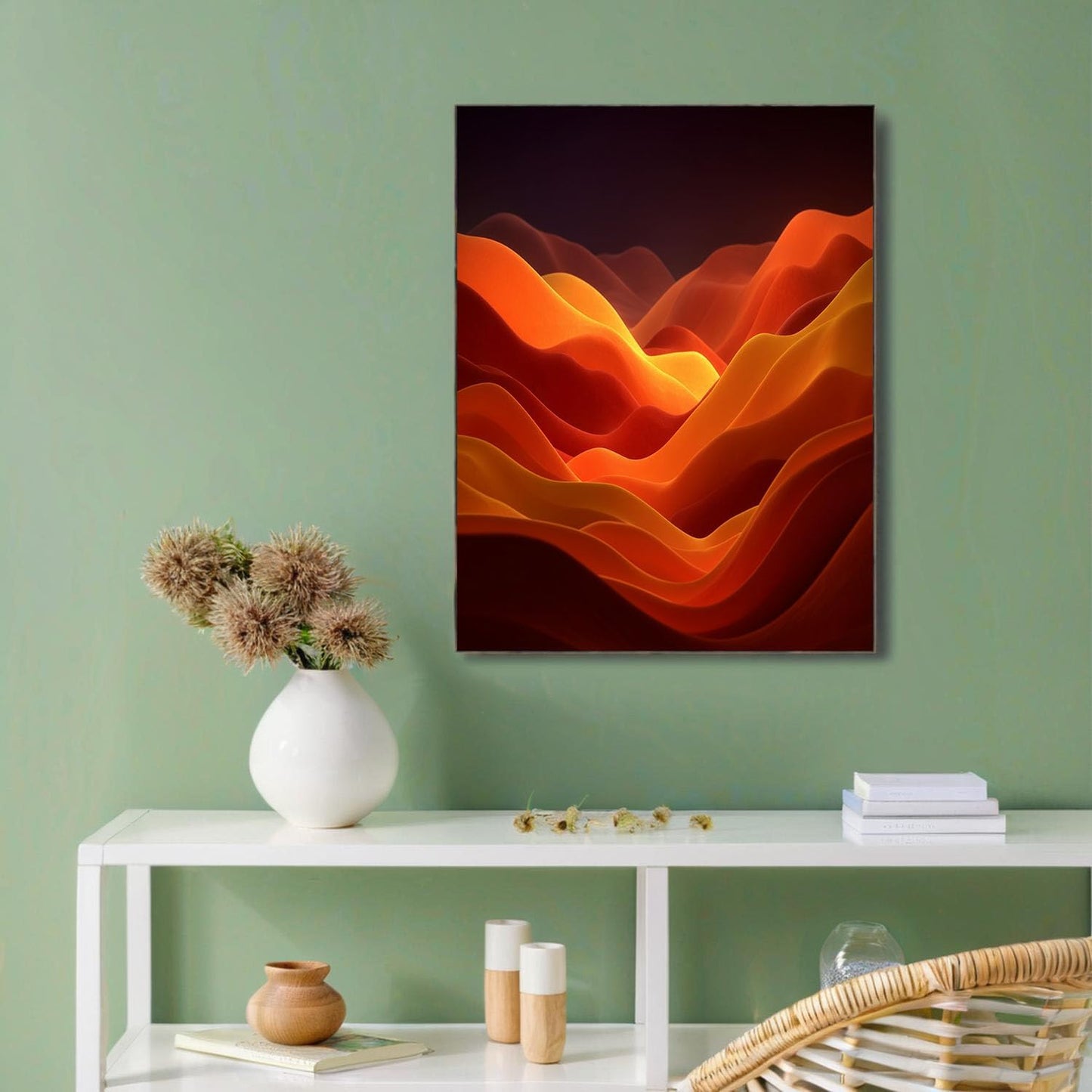 GDJSMIN Minimalist Style Wall Art, Abstract Orange Wave Illustration Poster For Reading Room Living Room Decor 24 X 36 Inch Unframed