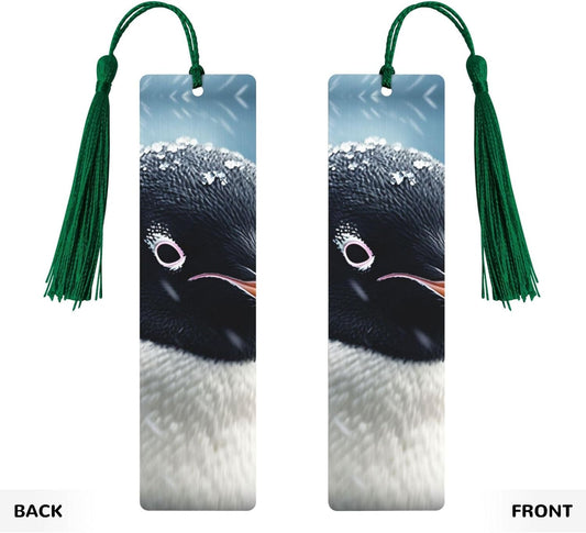 Penguin in Blizzard Bookmarks Gifts for Women Men, Wooden Bookmarks for Book Lovers, Vintage Book Marks Ornaments with Tassel, Unique Personalized Reading Page Markers Dark Green