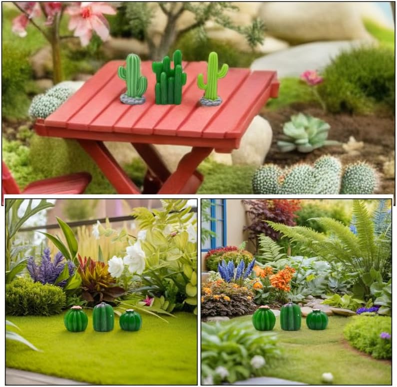 Garneck 24Pcs Miniature Artificial Cactus Figurines Small Resin Green Cacti Cake Toppers for Home Decor Fairy Garden Dollhouse Micro Landscape