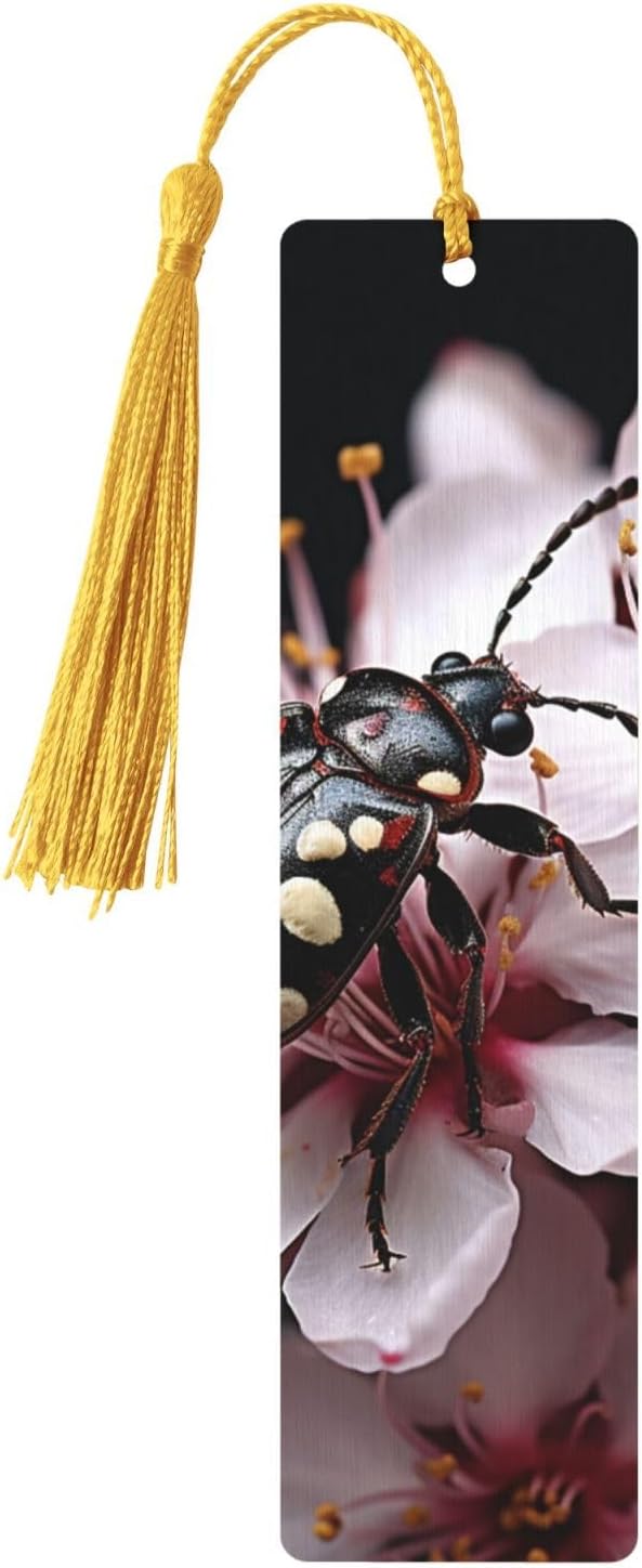 Pictures of Bugs Bookmarks Gifts for Women Men, Wooden Bookmarks for Book Lovers, Vintage Book Marks Ornaments with Tassel, Unique Personalized Reading Page Markers Gold