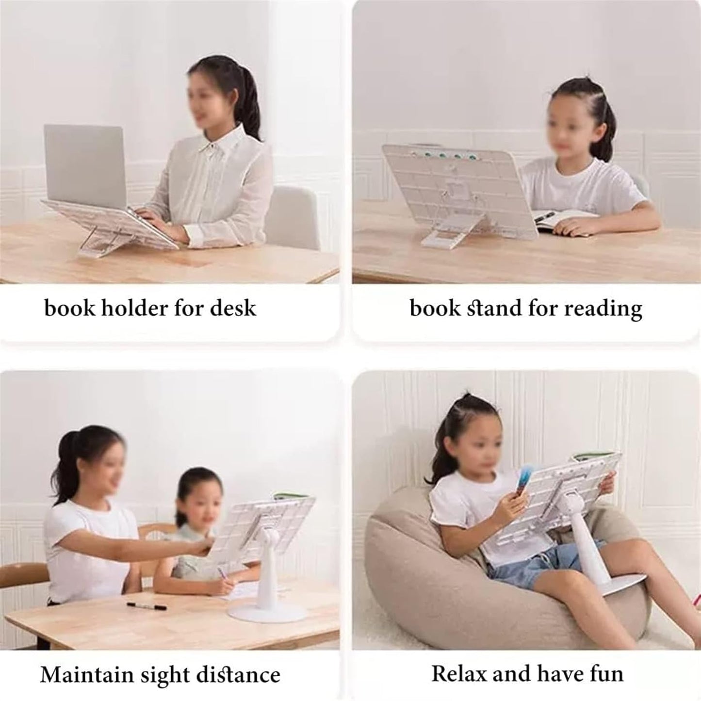 Book Stand for Reading Hands Free, Laptop Stand for Desk, Cookbook Holder Stand with 4 Gear Angle Adjustment, Floor Stand Book Holder for Tablet Recipes Textbook (Color : /Pink) (/Pink) (/White )