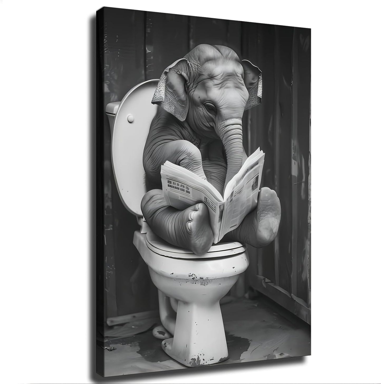 Elephant Reading Newspaper in Toilet Canvas Wall Prints poster Modern Home Aesthetic Decor Wall art for Bedroom Dorm (16x24inch Unframe)