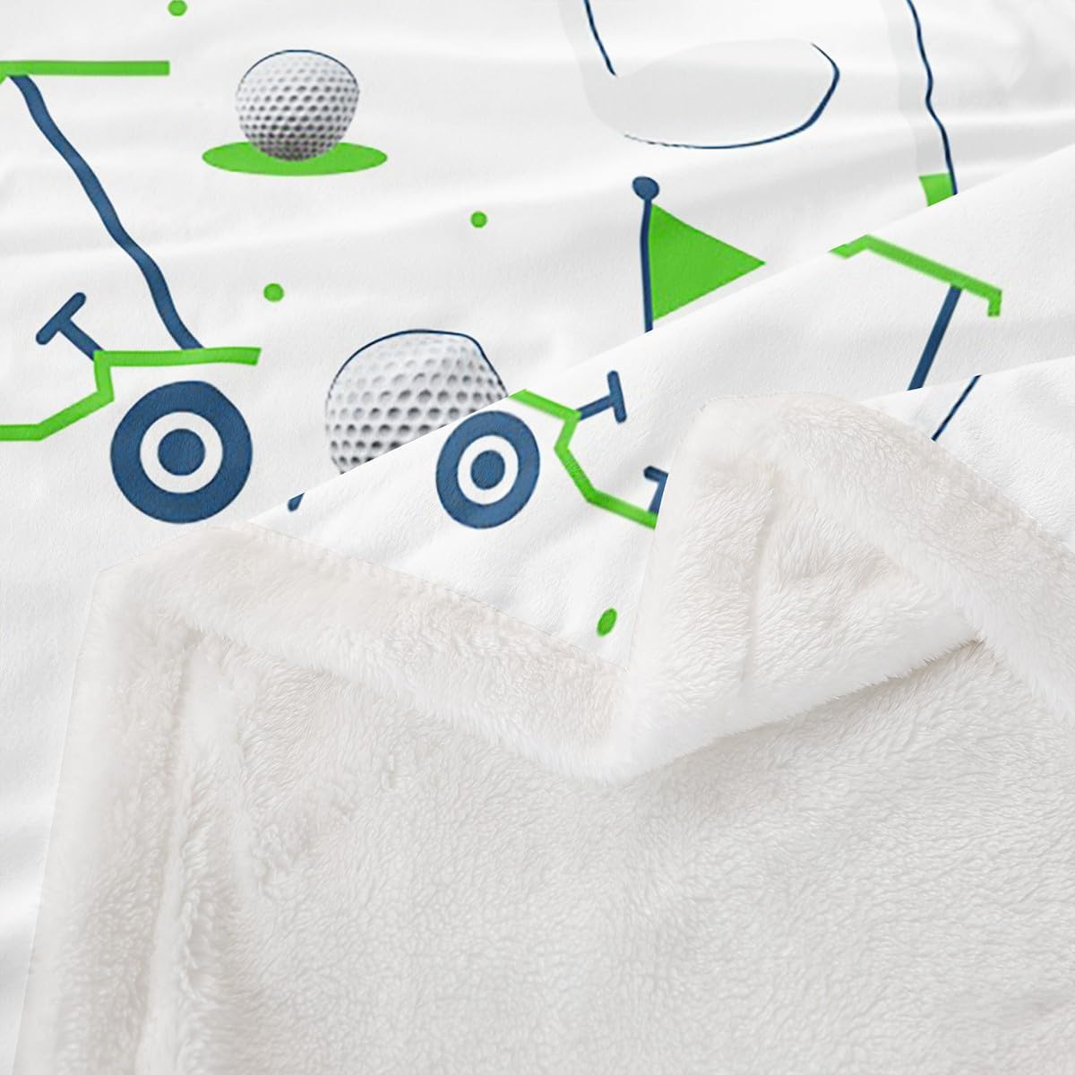 Feelyou Kids Golf Sherpa Throw Blanket Throw 50"x60" Golf Ball Golf Club Fleece Throw Blanket for Boys Girls Teens Golf Lover Sports Hobby Plush Blanket Fuzzy Blanket Green White Plush Blanket