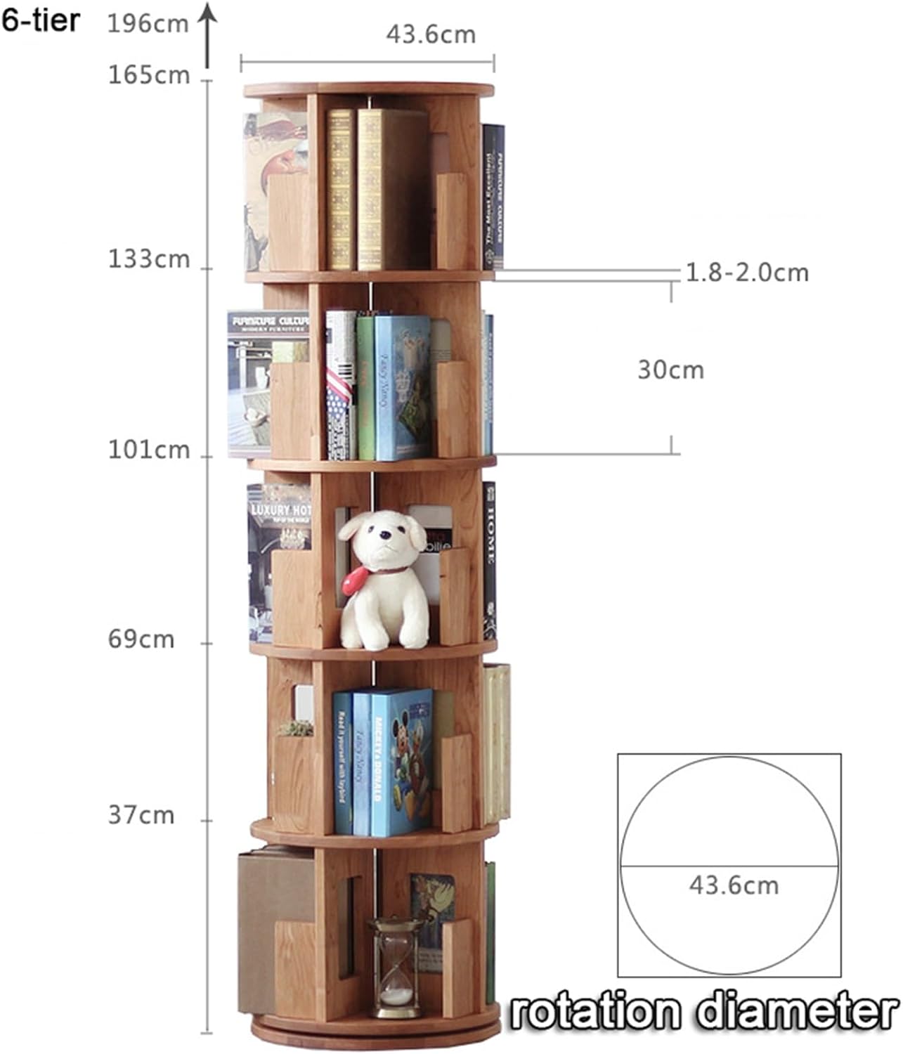 Rotating Bookshelf, 360° Display Standing Book Shelf Organizer, 4 Tier Corner Bookshelves for Small Space Room, Study Room, Bedroom (Square 4 Tier) (Round 4 Tier)