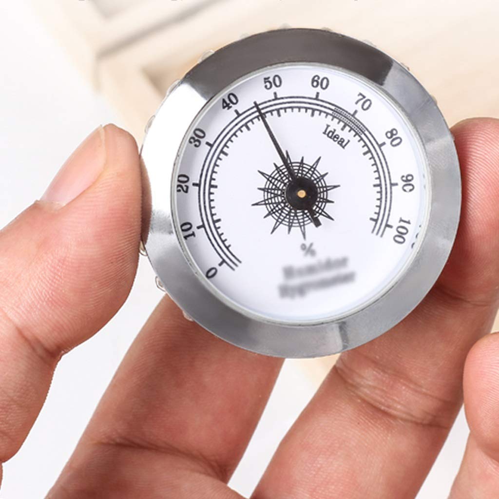 Cigar Hygrometer-Metal High Precision Round Analog Hygrometer with Sided Tape