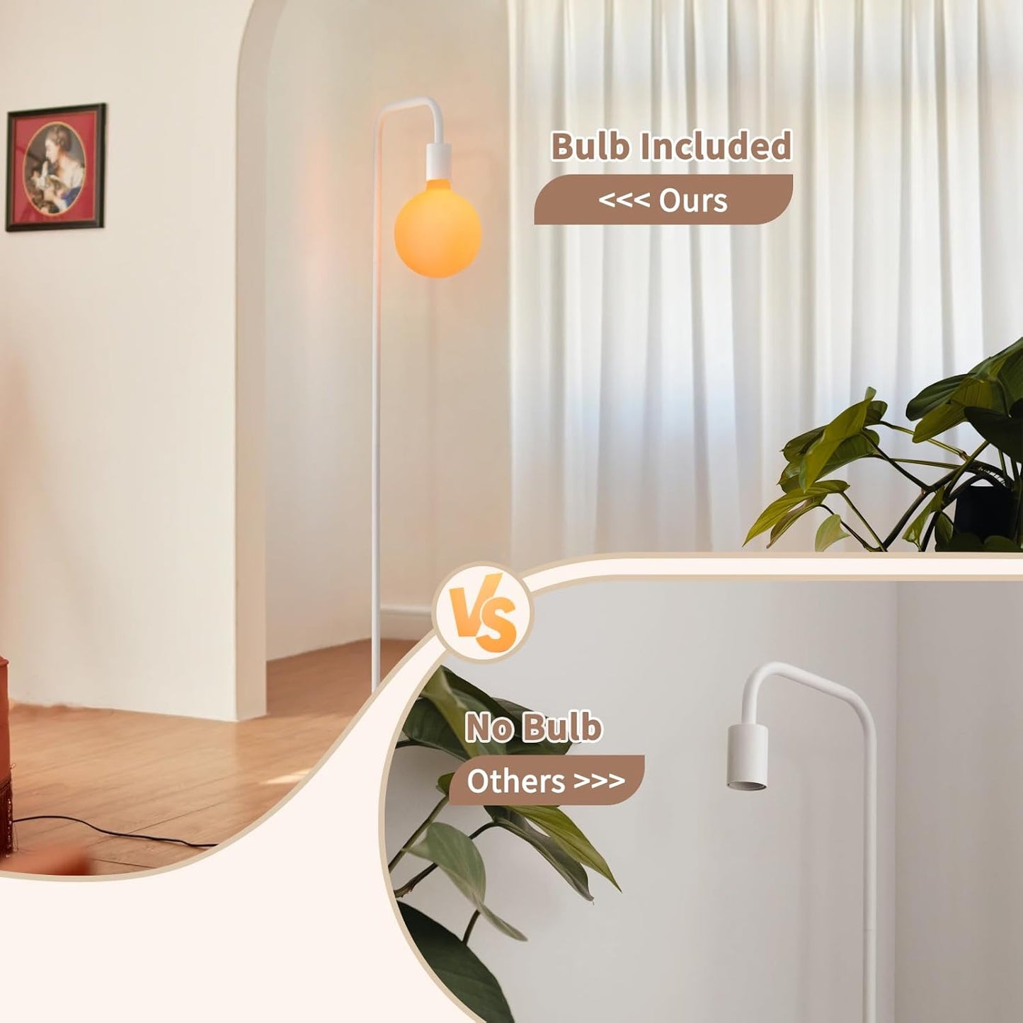 ONEWISH Floor Lamp for Living Room - Minimalist Standing Lamp with Modern LED Bulb, White Frosted Globe Glass 6", 1800K Warm Ambiant Lighting Decorative Tall Lamp for Bedroom Dorm