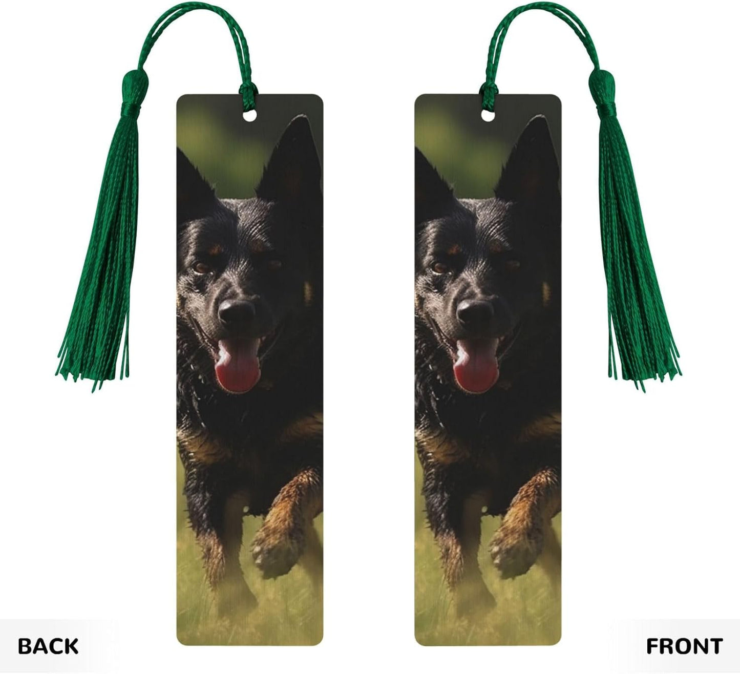 Running Black Dog Bookmarks Gifts for Women Men, Wooden Bookmarks for Book Lovers, Vintage Book Marks Ornaments with Tassel, Unique Personalized Reading Page Markers Dark Green