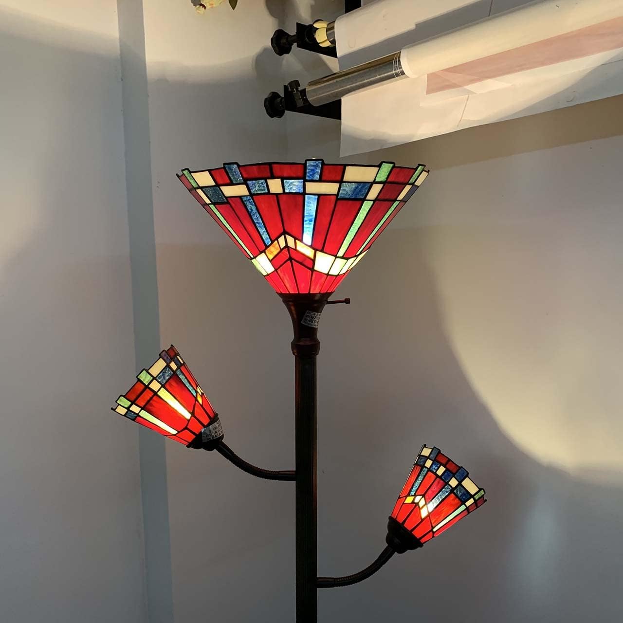 Bieye L10835 Mission Tiffany Style Stained Glass Floor Lamp for Reading Working Decorating, 3-Lights, 70 inches Tall