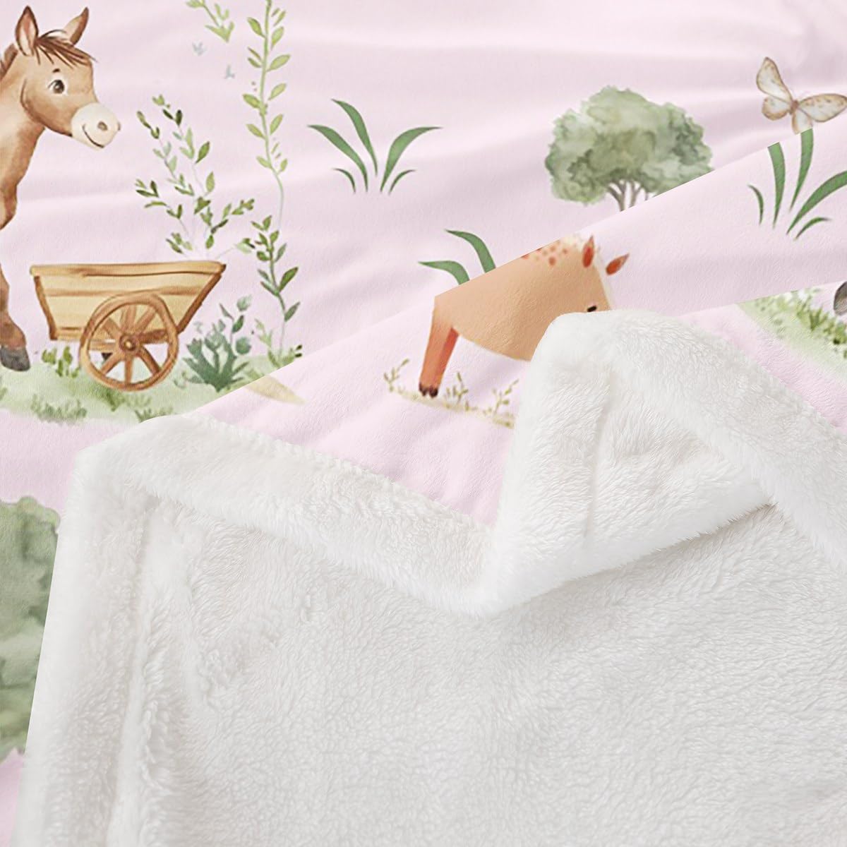 Erosebridal Baby Blankets for Unisex Boys Girls,Farm Animal Nursery Minky Blankets Pink Cartoon Animals Fleece Blanket Rustic Farmhouse Cute Horse Sheep Cow Pig Woodland Trees Fuzzy Plush Throw 40x50