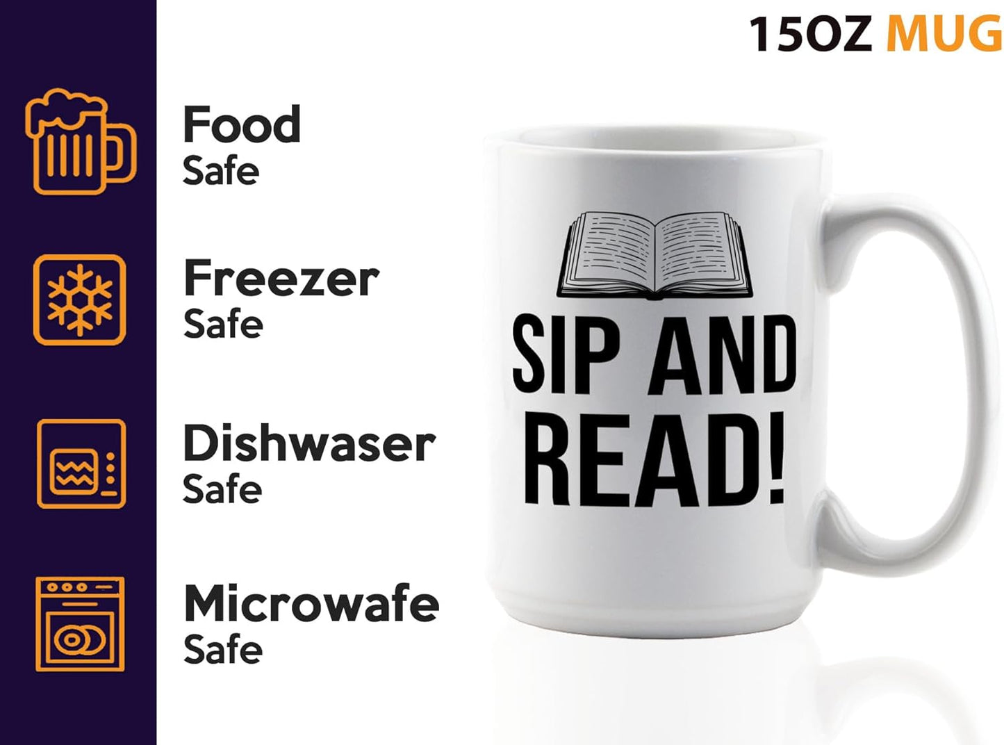 Book Lover Coffee Mug 15oz White -Sip and Read - Bookworm Literature Library Book Lover Reader Booked Editor Intellectual Studious