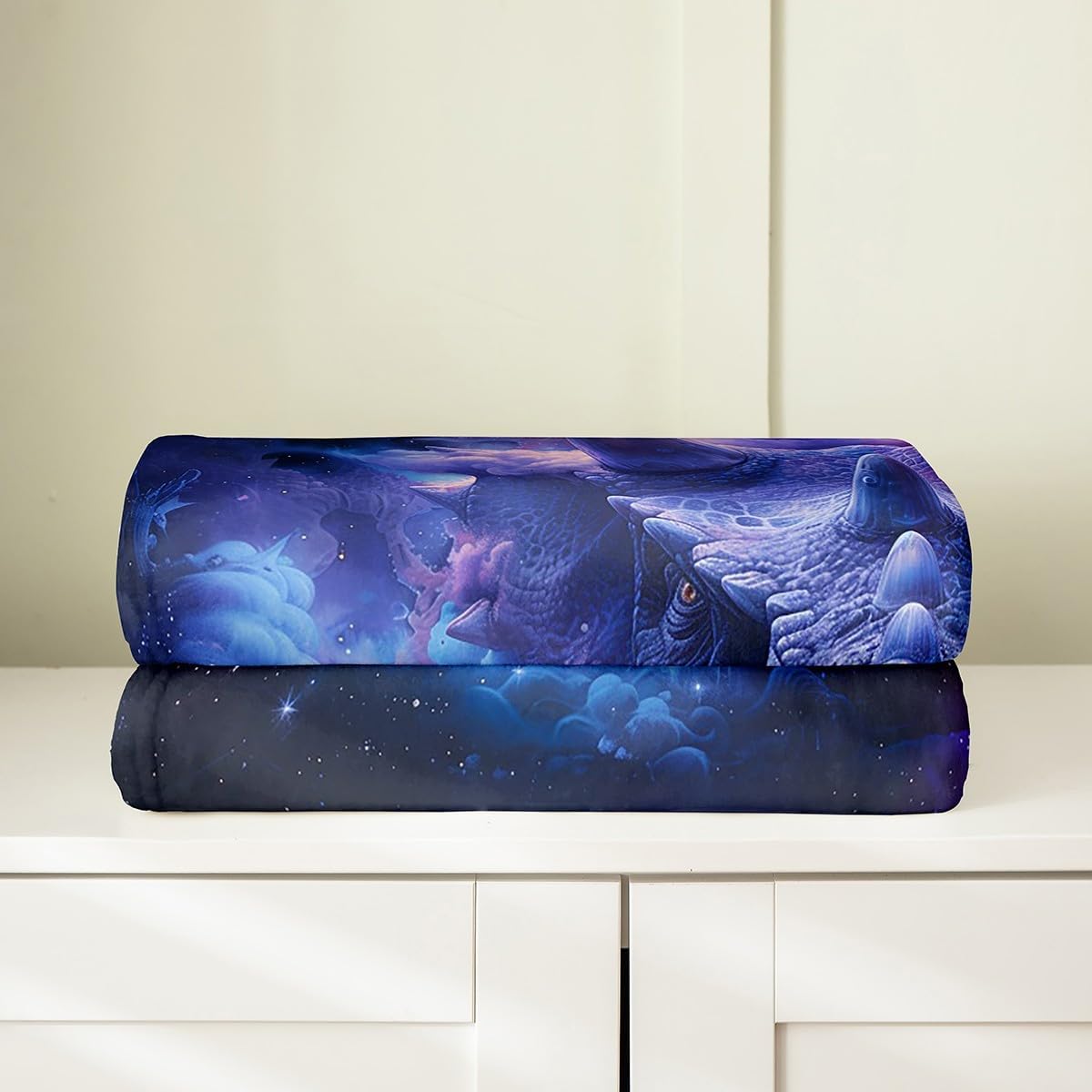 Erosebridal Triceratops Throw Blanket Funny Triceratops Fleece Blanket Queen 90X90 Purple Blue Smoke Fuzzy Blanket Mystical Galaxy Sky Bed Blanket Ancient Creatures Blanket