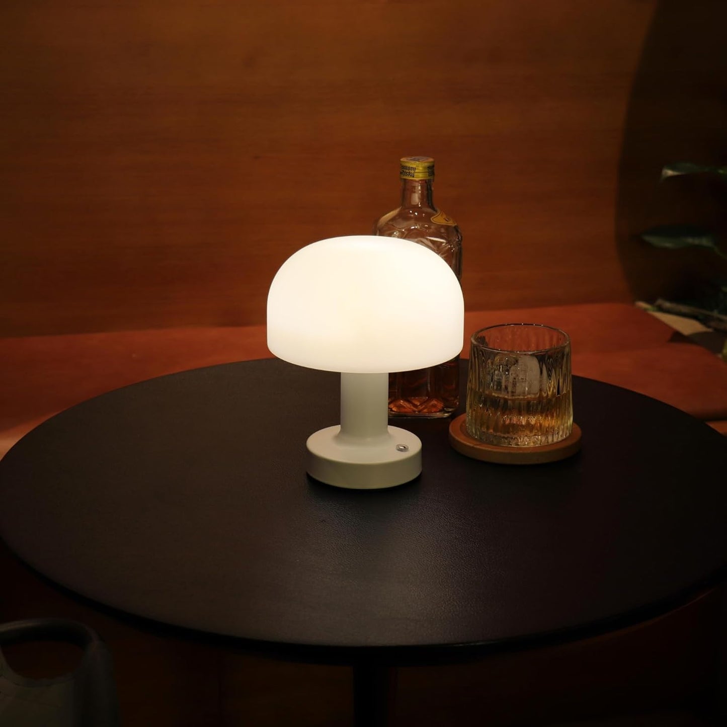 Small Mushroom Table Lamp, Cordless Night Light with 2600mAh Rechargeable Battery, Stepless Dimming Desk Lamp with 3 Colors for Bedroom/Patio/Living Room (White-1)