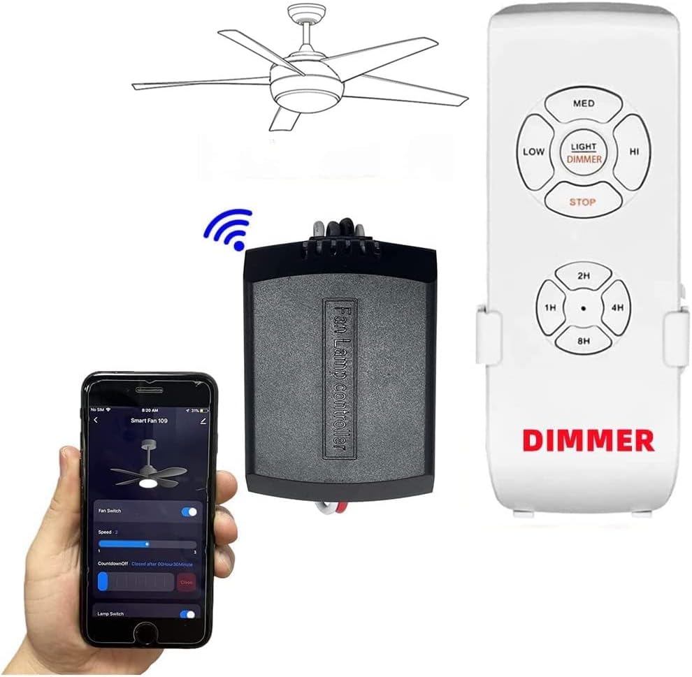 Smart Wi-Fi Ceiling Fan Remote Control Kit, 3 Fan Speed & Light Dimmer,Compatible with Alexa & Google Home Smart Life APP