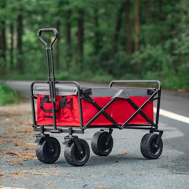 Portable Camping Cart,Outdoor Folding Camping Cart with Garden Utility Transporter Portable Camping Trolley for Beach Fishing and Festivals (Rosso)
