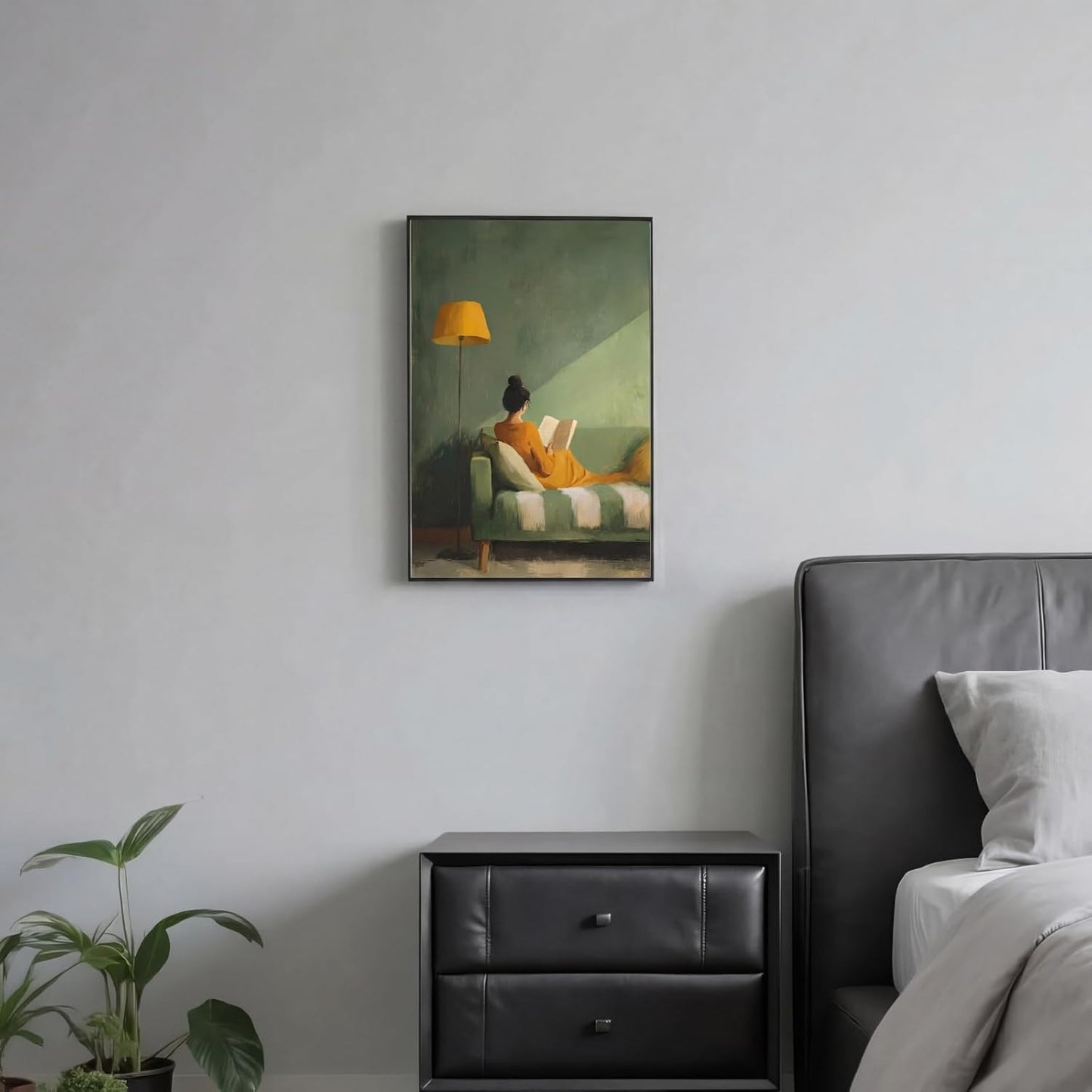 Modern Reading Wall Art Female Abstract Print Emerald Green Abstract Art Modern Artwork Poster Minimalist Reading Woman Painting Artwork 16X24Inch Unframed for Bedroom Living Room Dorm Apartment Decor