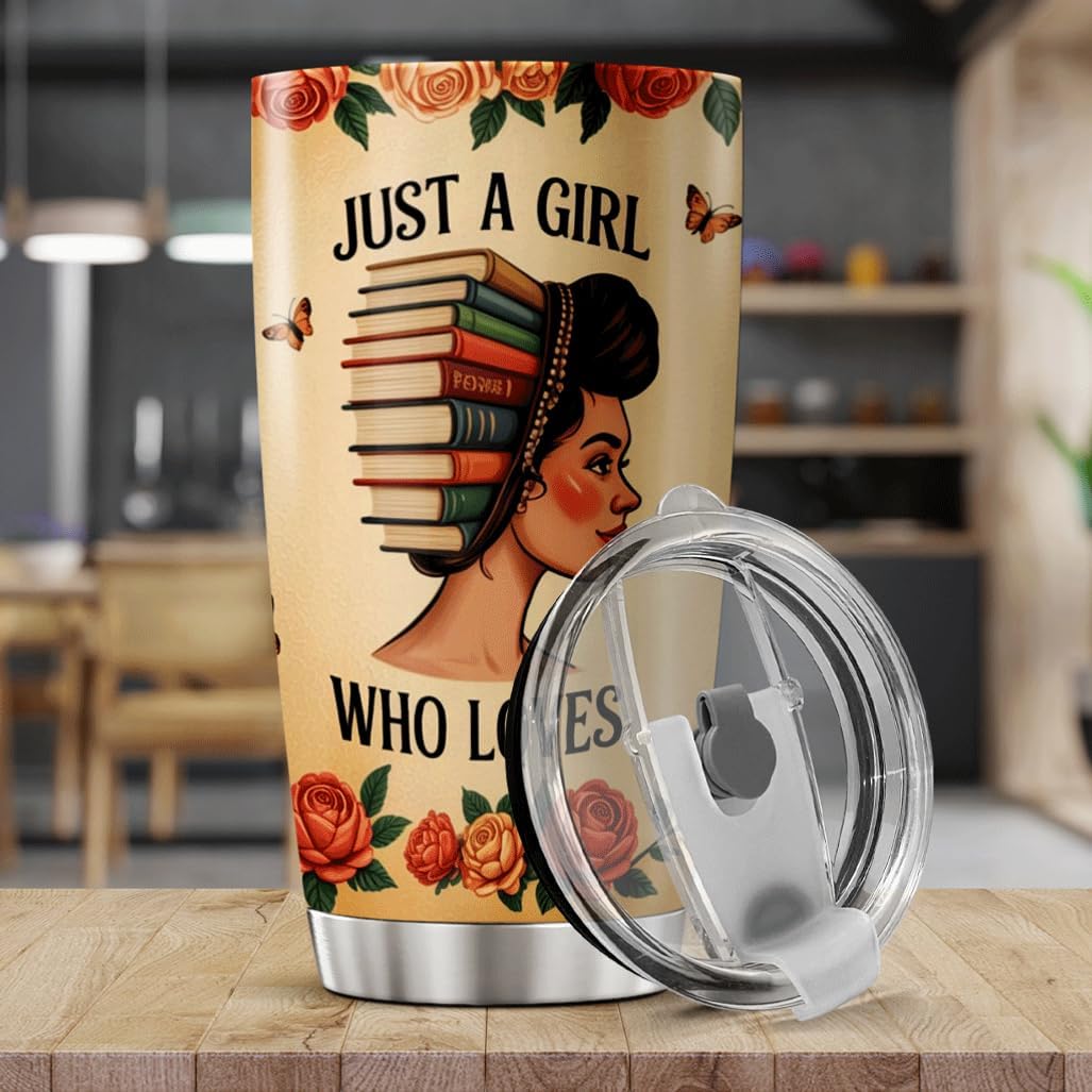 CUBICER Just A Girl Who Loves Books Floral Stainless Steel 20 Oz Tumbler For Book Lovers Women Readers Literature Gift Coffee Heat Cool Mug Outdoor Drink Insulated Travel