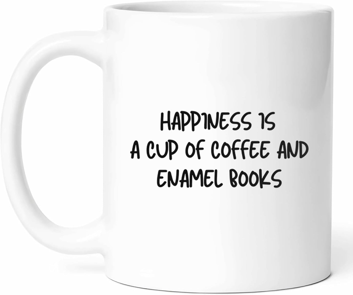 Hapiness Is Coffee And Enamel Books Mug - Literary Cup - Bookworm Funny Gift From - Reading Tea Mugs - Bibliophile Cups - 11 Oz Ceramic Gifts For Book Birthday, Him, Her, Appreciation, Bibliophiles