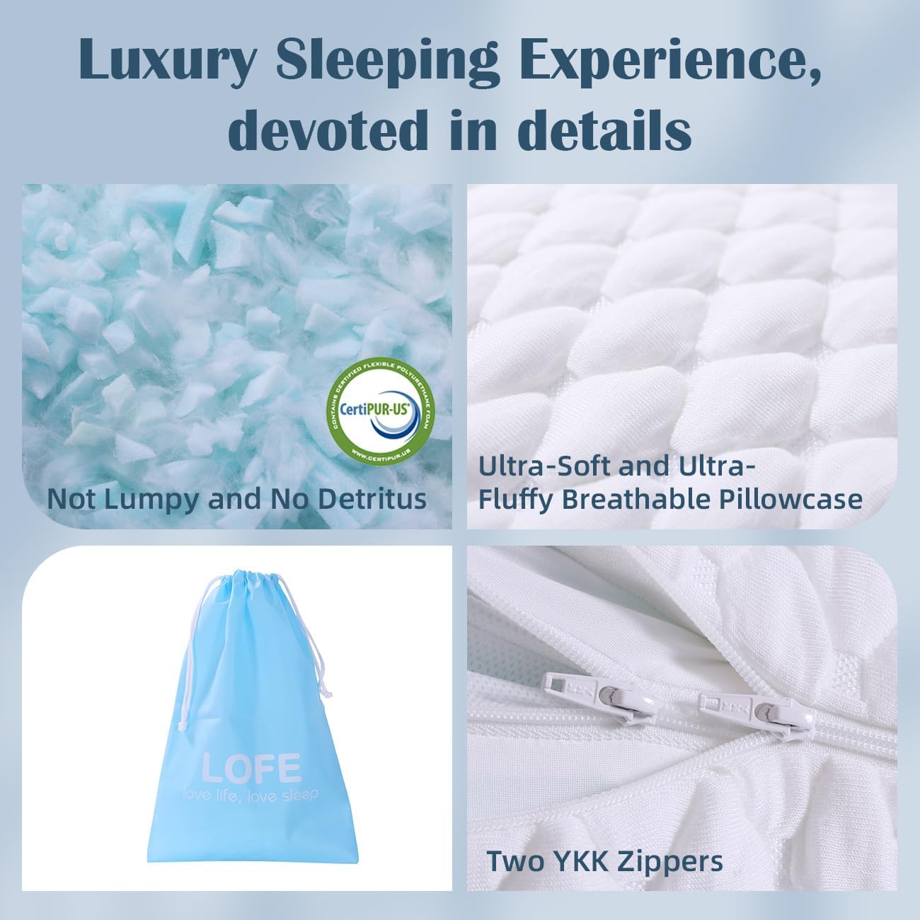 LOFE Side Sleeper Pillows for Adults - Curved Pillow with 3 Compartments for Neck Pain Relief, Adjustable Crescent Pillow Side Sleeper with Supportive CertiPUR-US Shredded Memory Foam, 19 * 29in