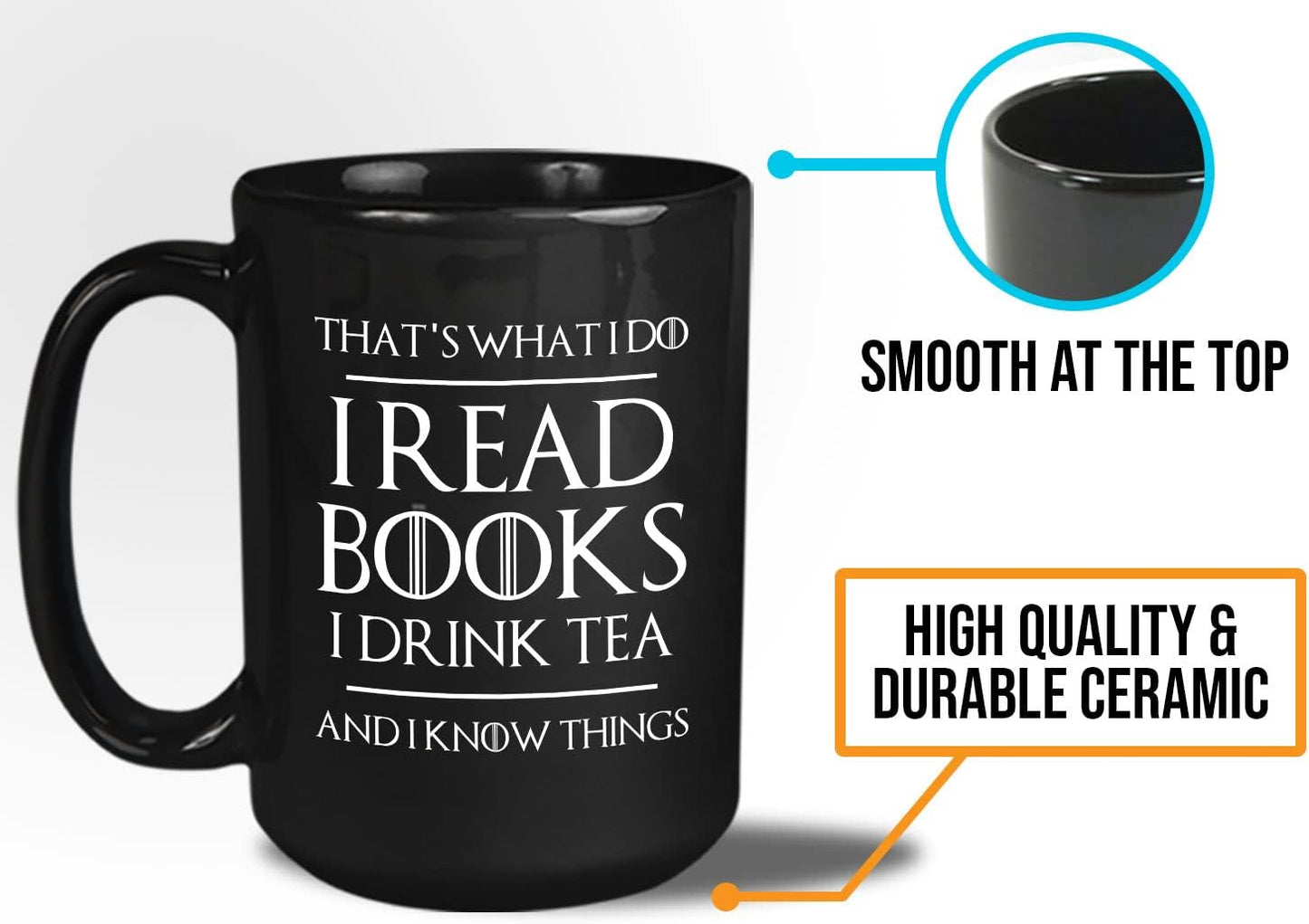Book Lover Coffee Mug 15oz White - Read Books Drink Coffee - Reading Reader Coffee Lover I Know Things Book Addict Book Lover Bookish Novelist Librarian Writer